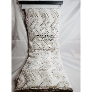 Max Studio Home Throw Blanket 50" x 70" Faux Fur Ivory Taupe New